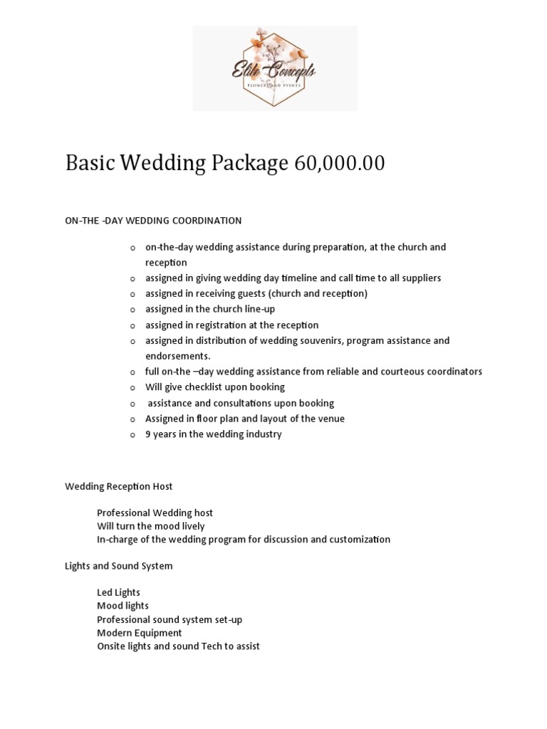 Comprehensive Wedding Packages Overview | PDF | Wedding | Bride