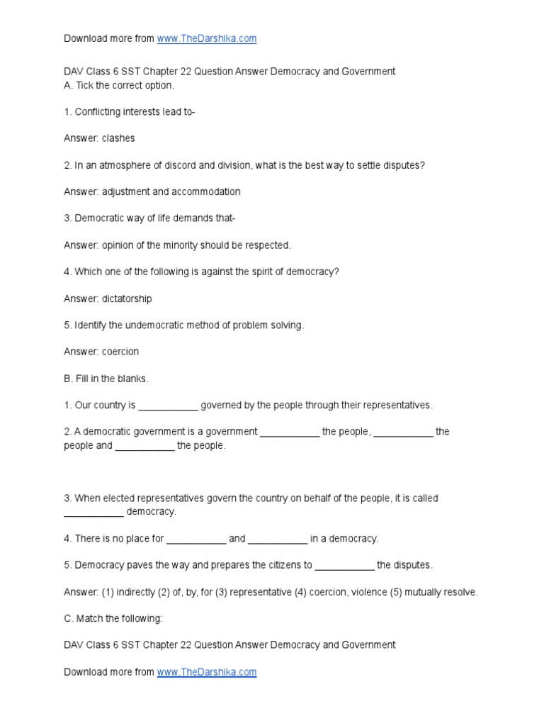 Class 6 Democracy Q&A Overview | PDF | Democracy | Political Ideologies