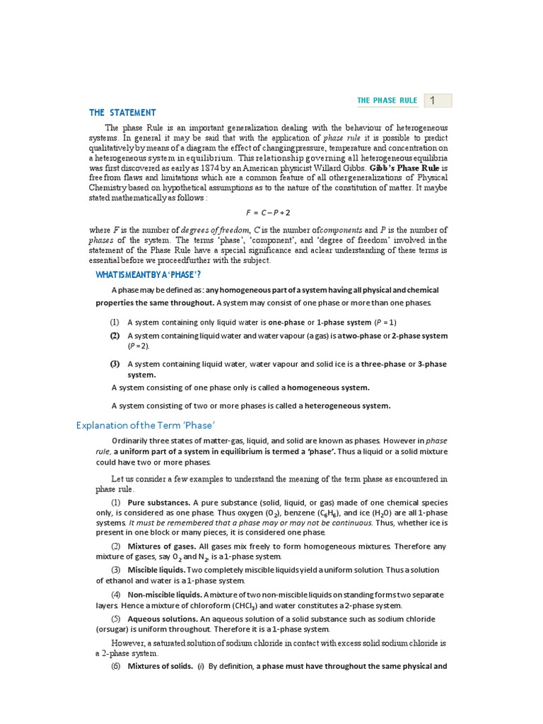 Understanding the Phase Rule in Chemistry | PDF | Phase Rule | Phase ...