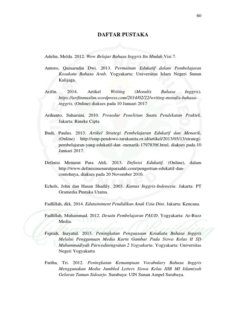 Daftar Pustaka Pembelajaran Bahasa Inggris | PDF