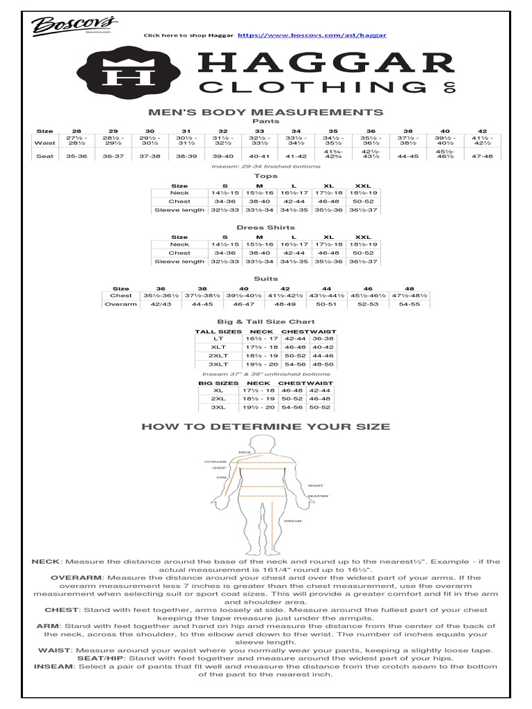 haggar dress shirt size chart Haggar Suit and Pants Size Guide | PDF | Seam (Sewing)