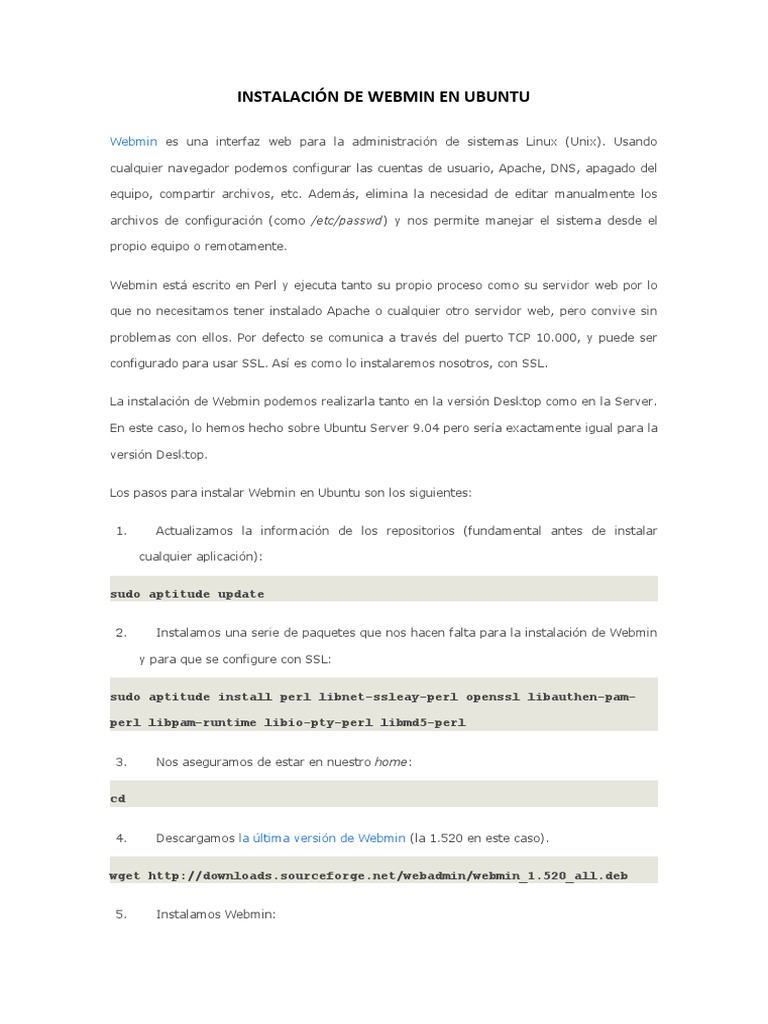 Instalar Webmin en Ubuntu con SSL | PDF | Servidor HTTP Apache ...