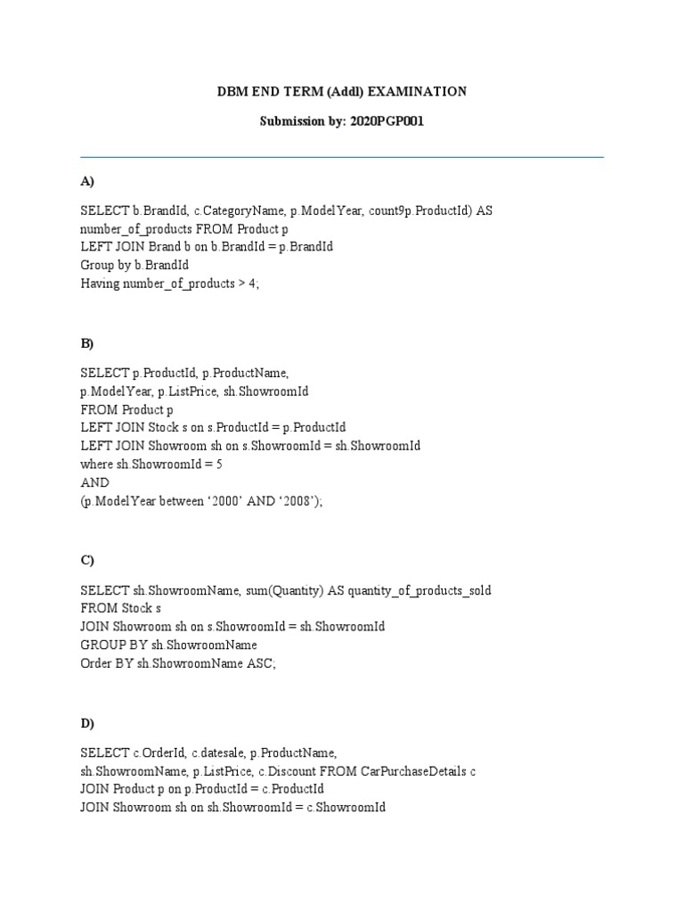 Question 1 SQL - 2020PGP001 | PDF | Computers