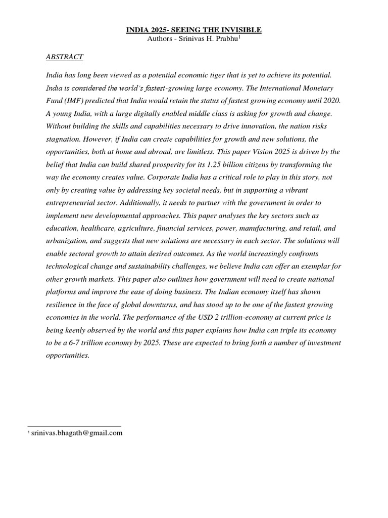 Vision India 2025 PDF Economic Growth Gross Domestic Product