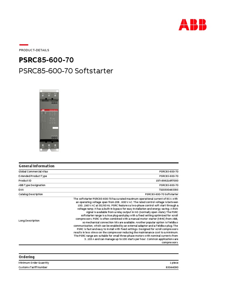 1SFA896214R7000 psrc85 600 70 | PDF | Relay | Alternating Current