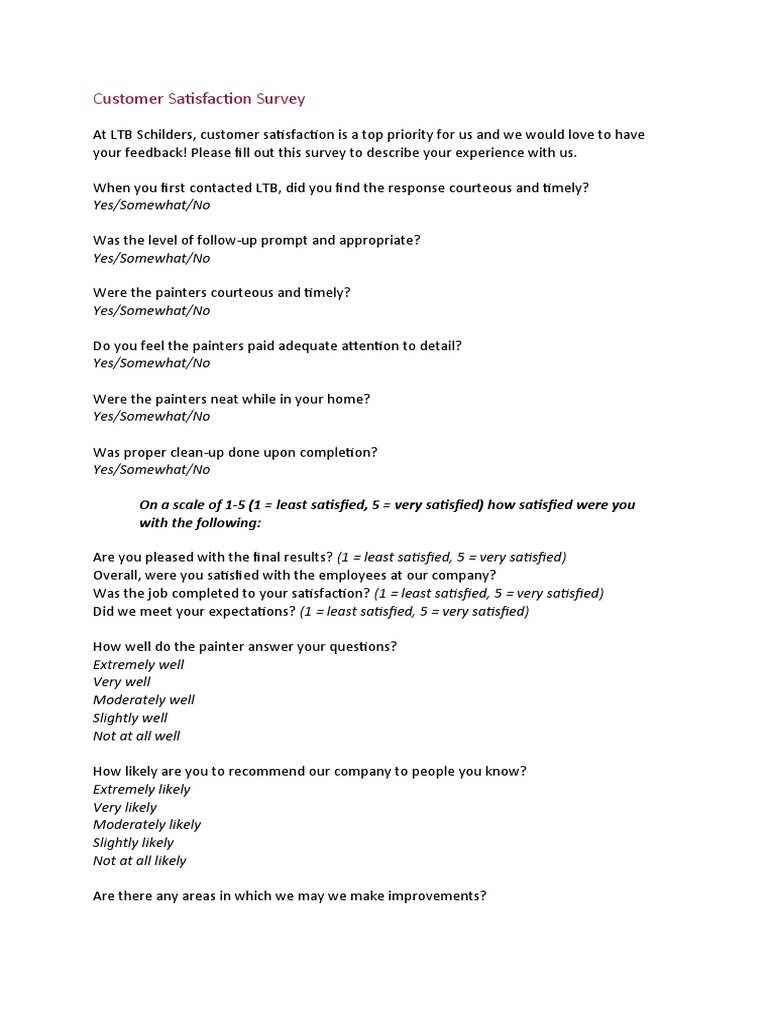 Customer Satisfaction Survey | PDF
