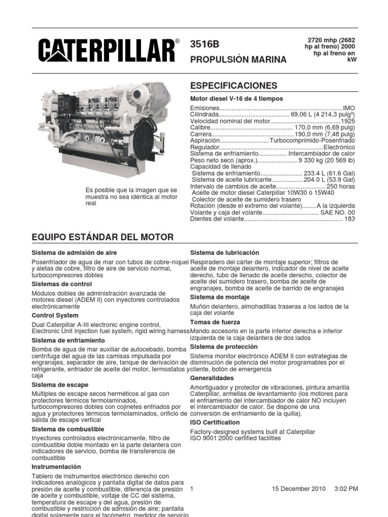 CAT 3516B Inf. Tecnica | PDF | Inyección de combustible | Turbocompresor