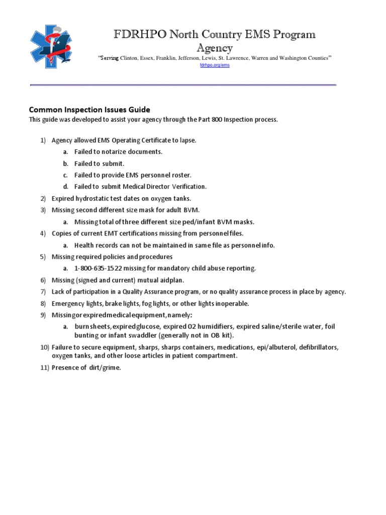 Regional Part 800 Inspection Guidance | PDF | Emergency Medical ...