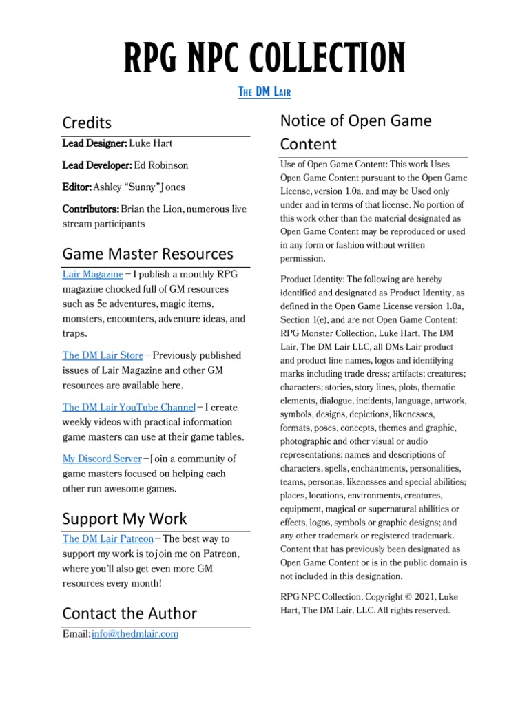 RPG NPC Collection Overview | PDF | Mystery, Thriller & Crime Fiction