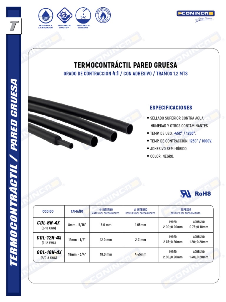 Manga Termocontractil: Medidas y Especificaciones PDF
