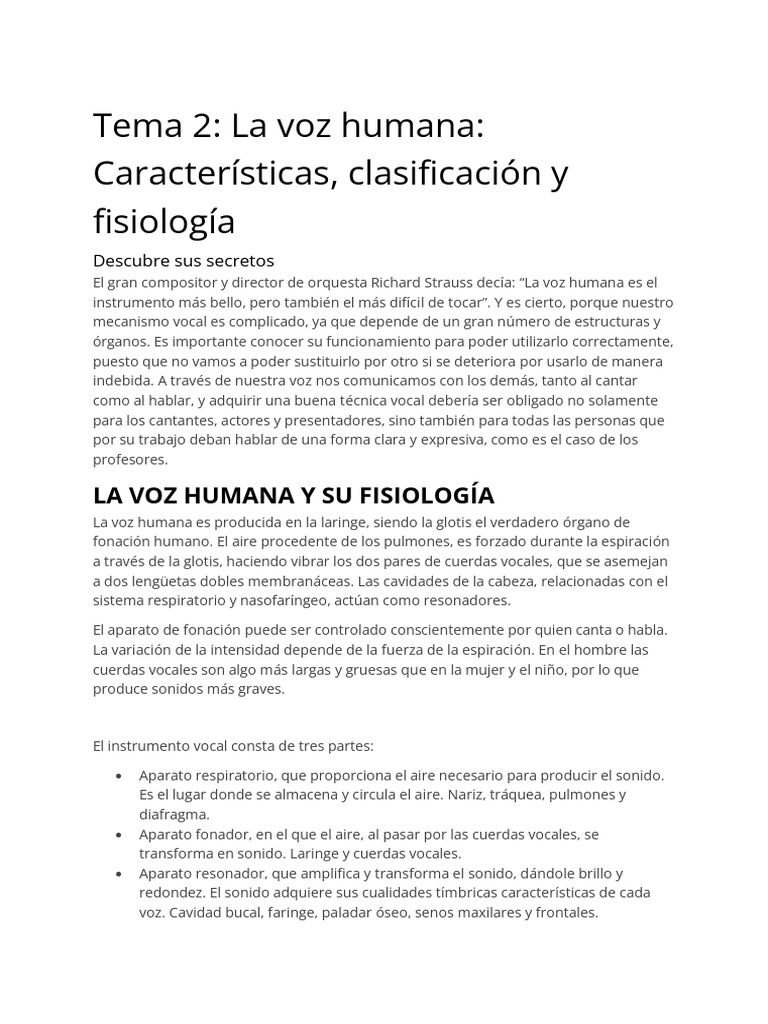 Fisiología y Clasificación de la Voz Humana | PDF | Pulmón | Laringe