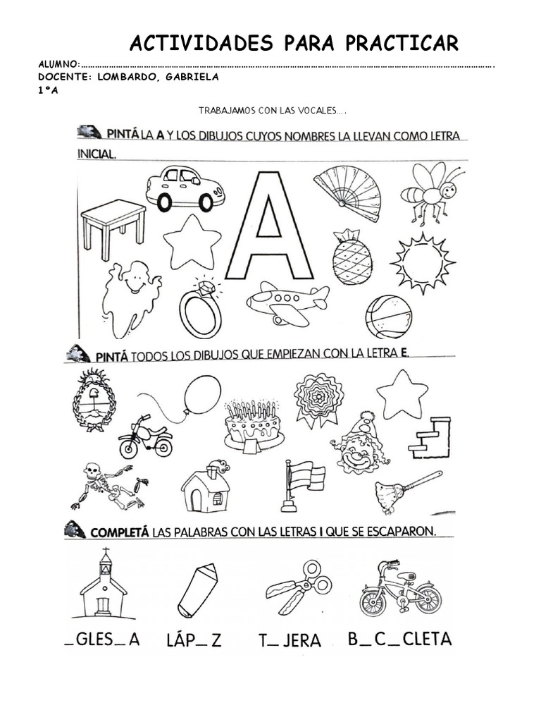 Actividades de Vocales para Primer Grado | PDF
