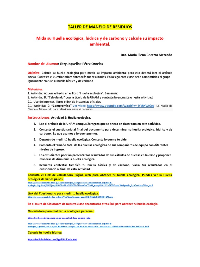 Calcula tu Huella Ecológica Personal | PDF | Sustentabilidad | Residuos