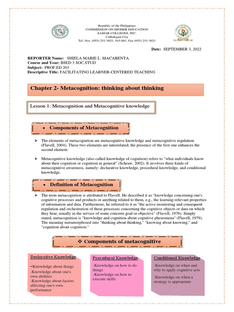 Chapter 2 Metacognition Thinking About Thinking | PDF | Learning ...
