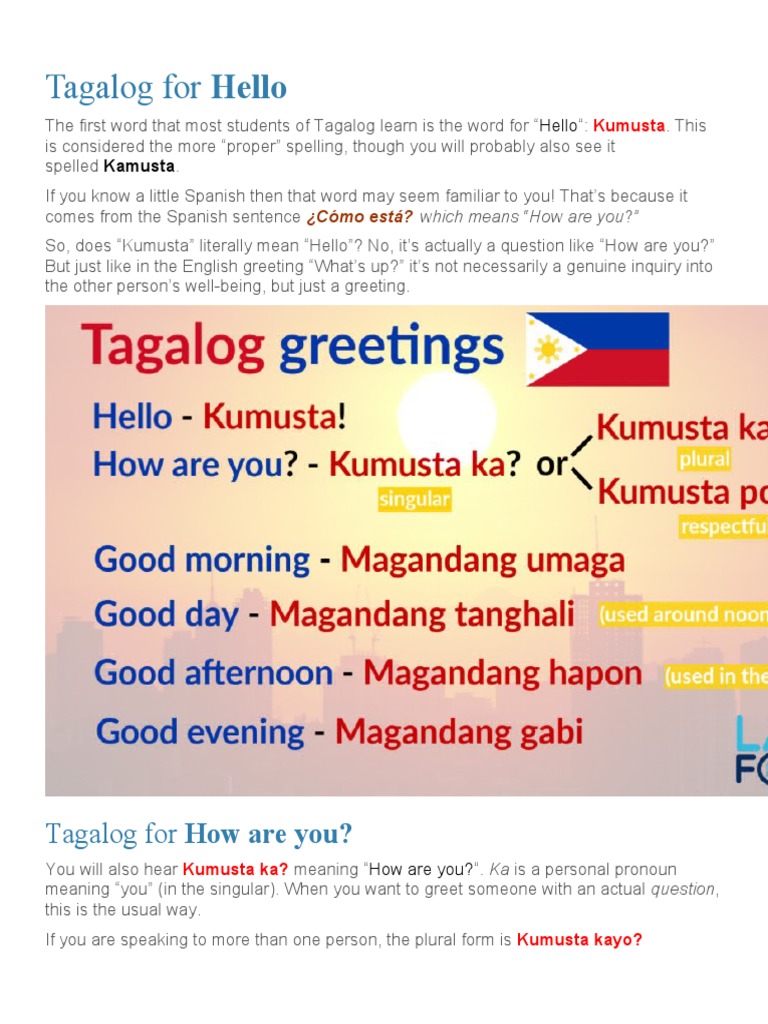 Tagalog For | PDF | Tagalog Language | English Language