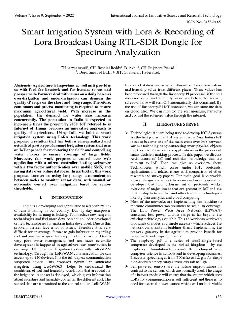 Smart Irrigation System Using LoRa IoT | PDF | Internet Of Things ...