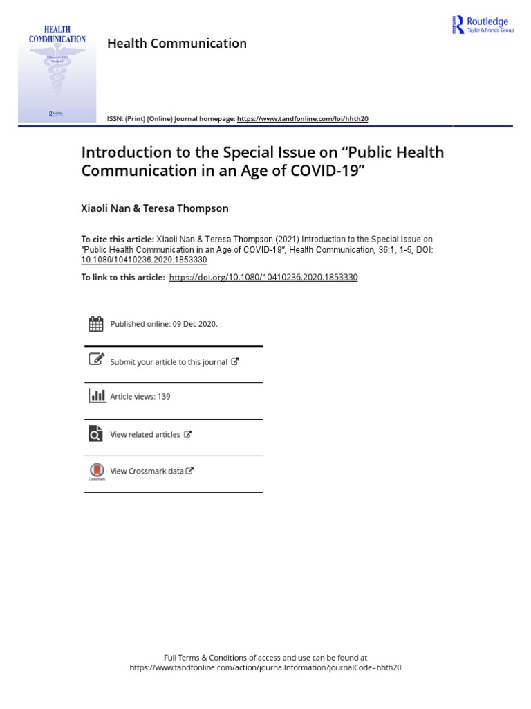 Introduction To The Special Issue On "Public Health Communication in ...
