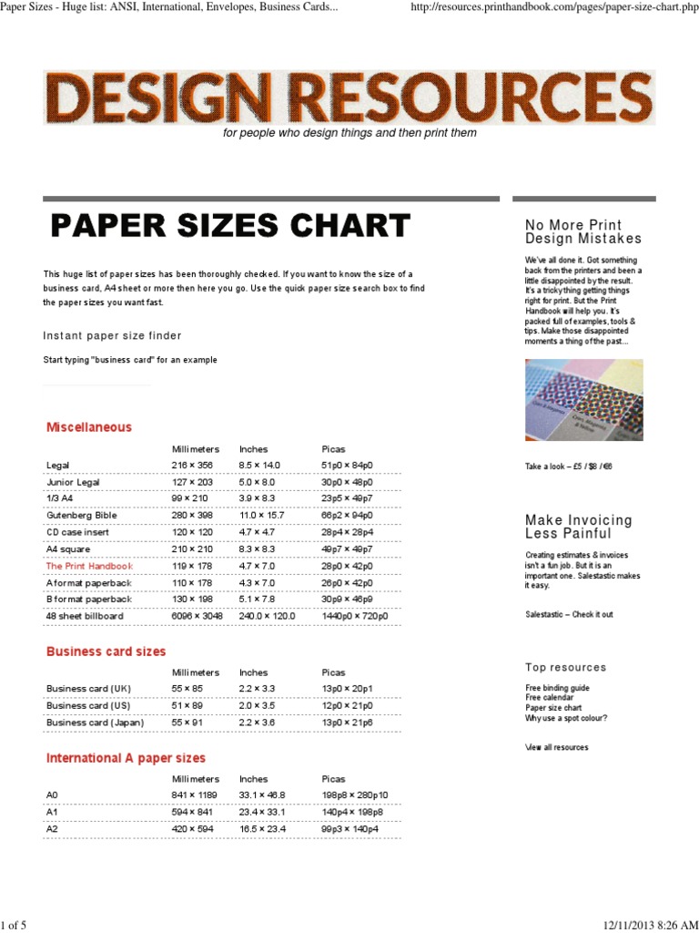 Paper Sizes PDF Communication Design Office Work