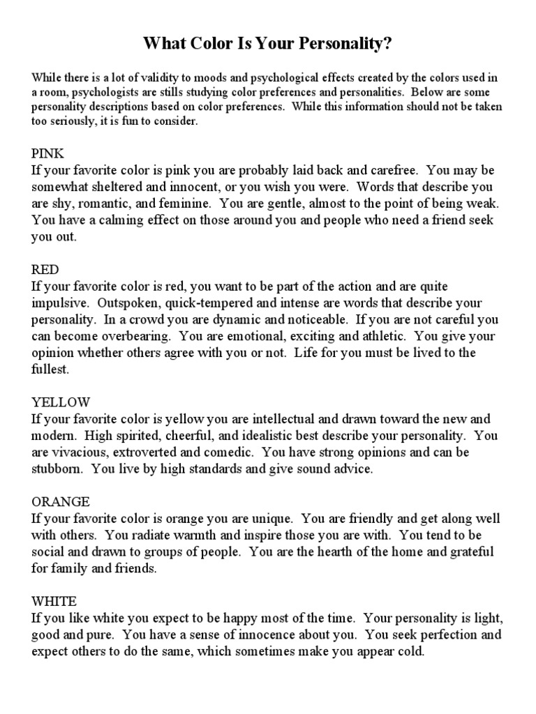 Discover Your Color Personality | PDF | Color | Metaphysics Of Mind