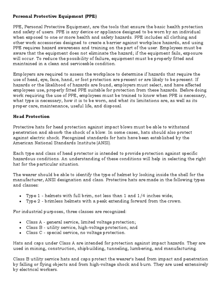 Safety Info Sheet PDF Personal Protective Equipment Occupational