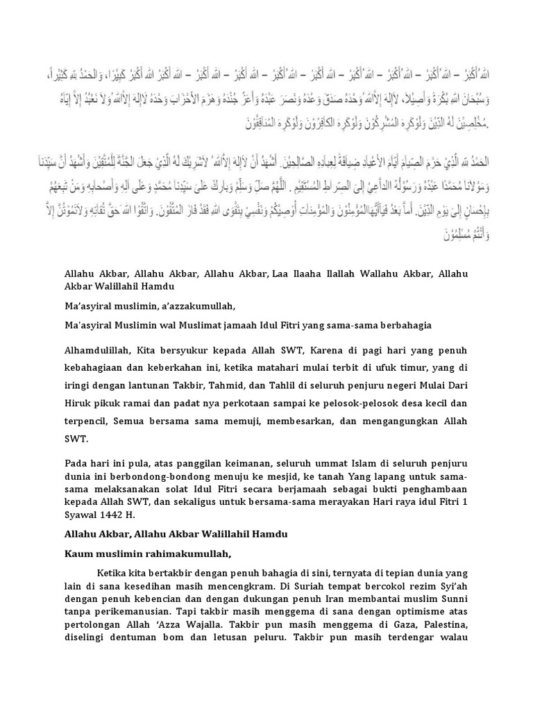 Naskah Khutbah Idul Fitri 1442 Tema Al Quran PDF
