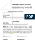 Formato Autorización de Manejo de Datos Personales Aluminios Aluminios Antioquia S.A.S.