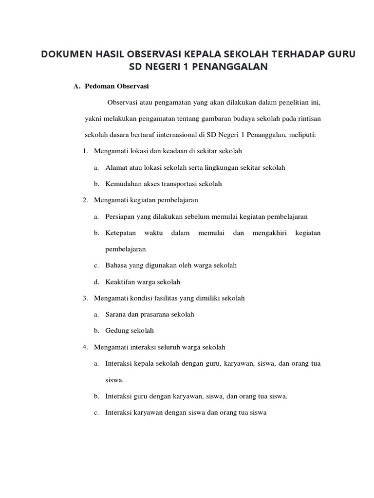 Dokumen Hasil Observasi Kepala Sekolah Terhadap Guru Pdf