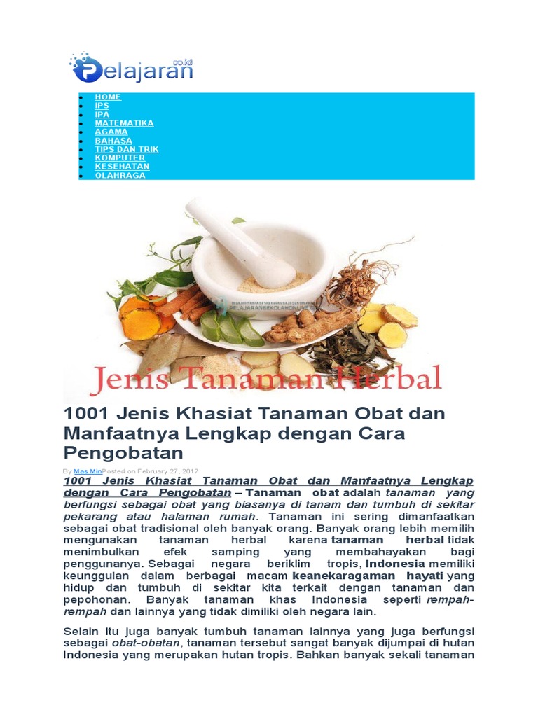 1001 Jenis Khasiat Tanaman Obat Dan Manfaatnya Lengkap Dengan Cara