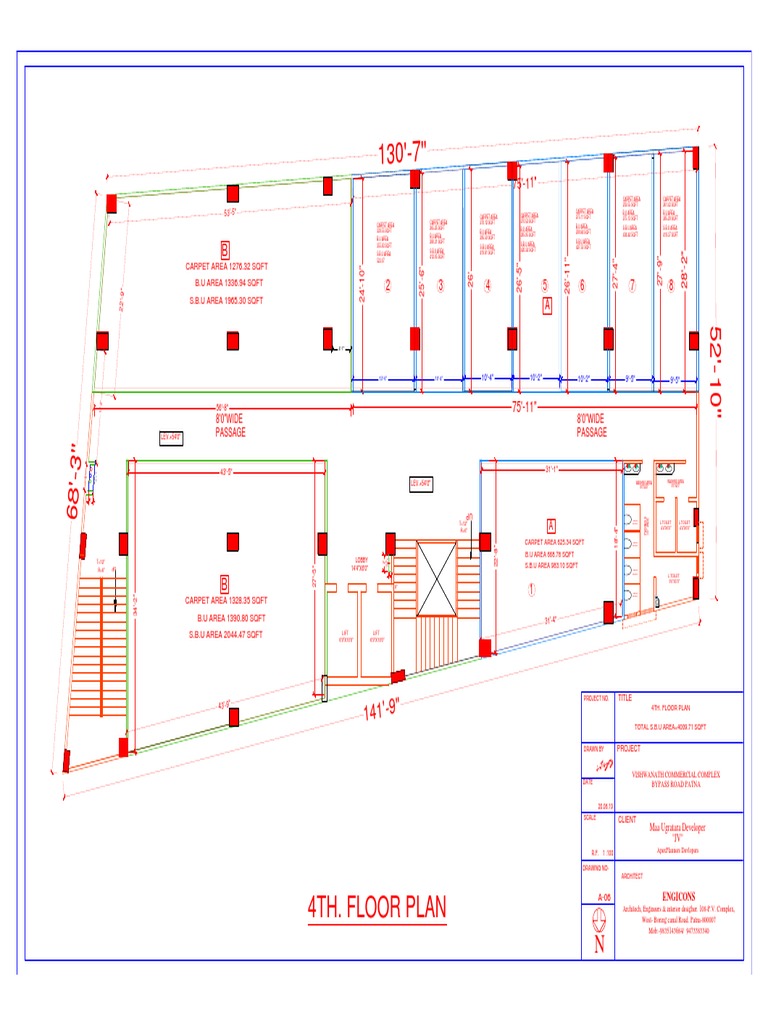 Floor Plan Layout with Dimensions and Carpet, Built Up, and Super Built