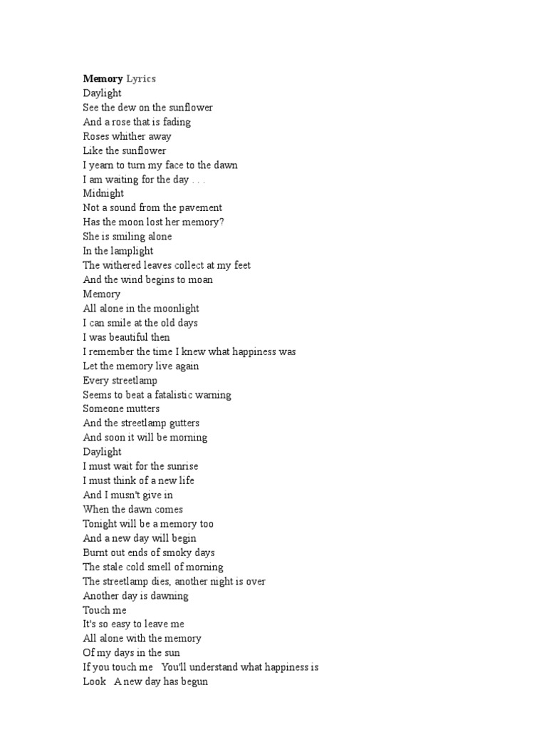 Memory Lyrics | PDF