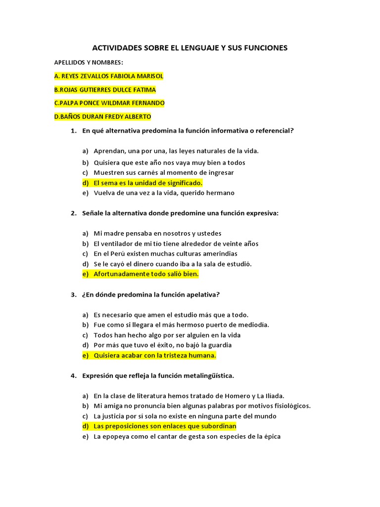 Actividades sobre funciones del lenguaje | PDF | Artes del Lenguaje y ...