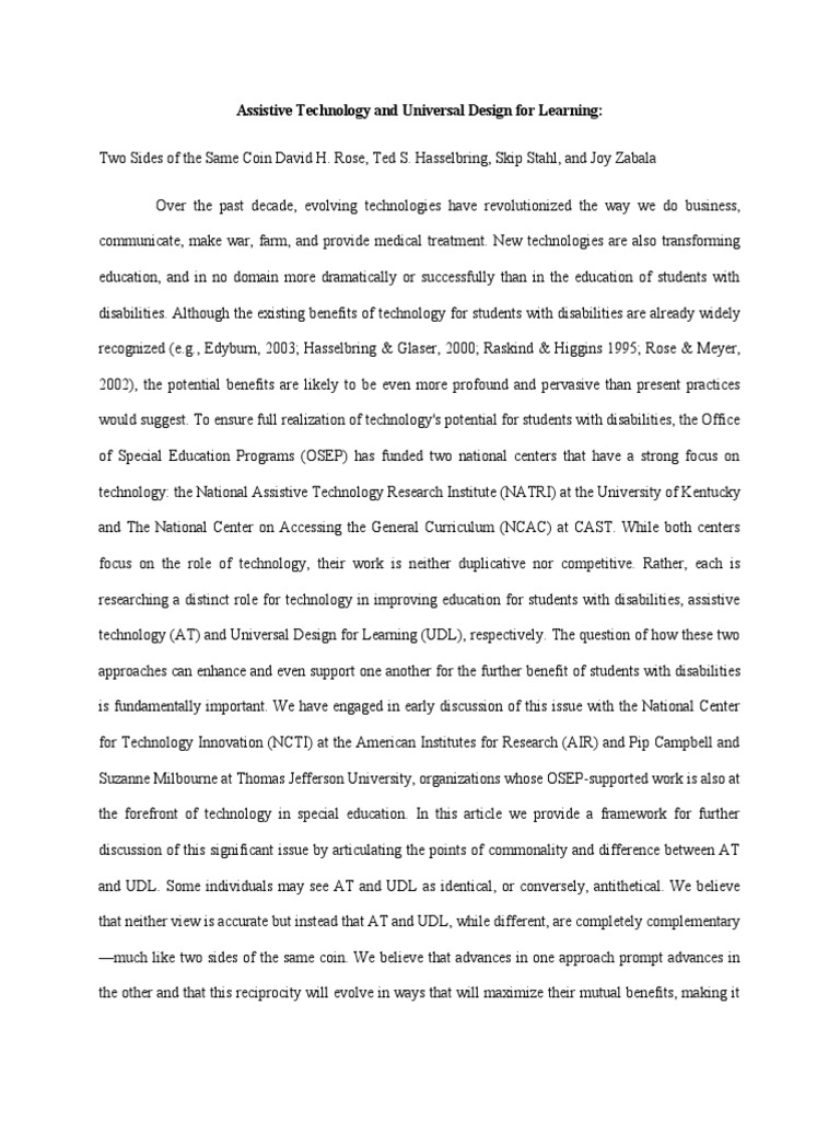 Assistive Technology And Universal Design For Learning Pdf Behavior