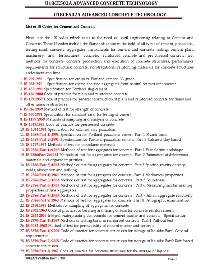 List of Codes For Act PDF Concrete Cement