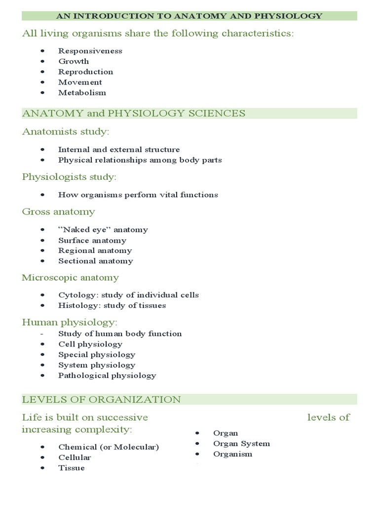 Introduction To HUman Anatomy and Physiology | PDF | Anatomical Terms ...
