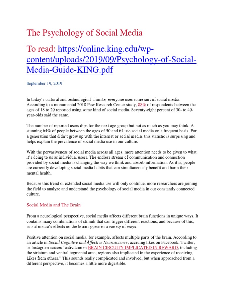 The Psychology of Social Media | PDF | Popular Culture & Media Studies ...