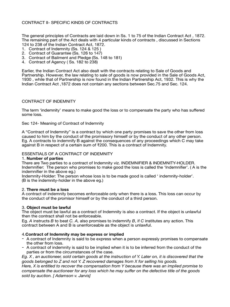 Contract of Indemnity | PDF | Indemnity | Consent