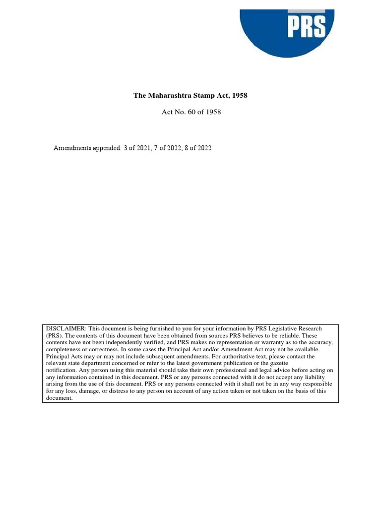 Maharashtra Stamp ActWith Amendment 8 of 2022 PDF Securities