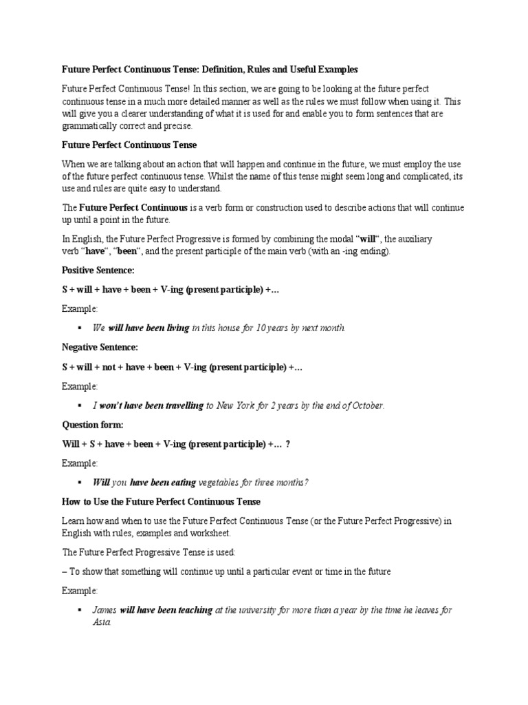 Future Perfect Continuous Tense | PDF | Perfect (Grammar) | Verb