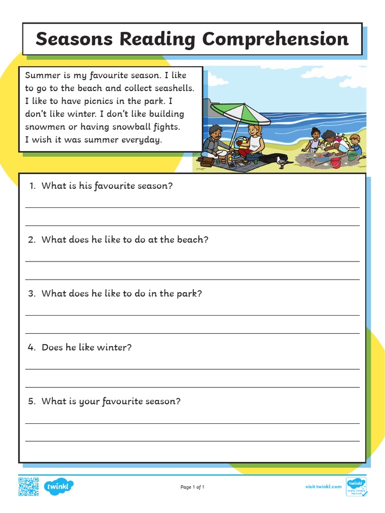 Seasons Reading Comprehension PDF