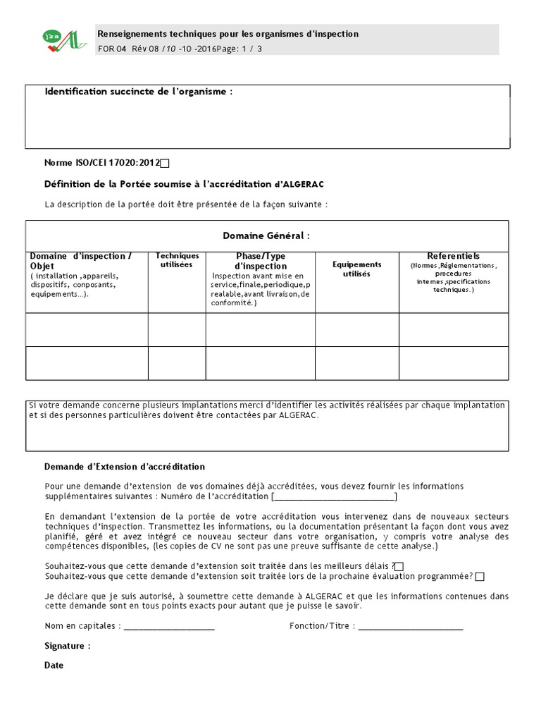 Demande d'accréditation d'inspection | PDF