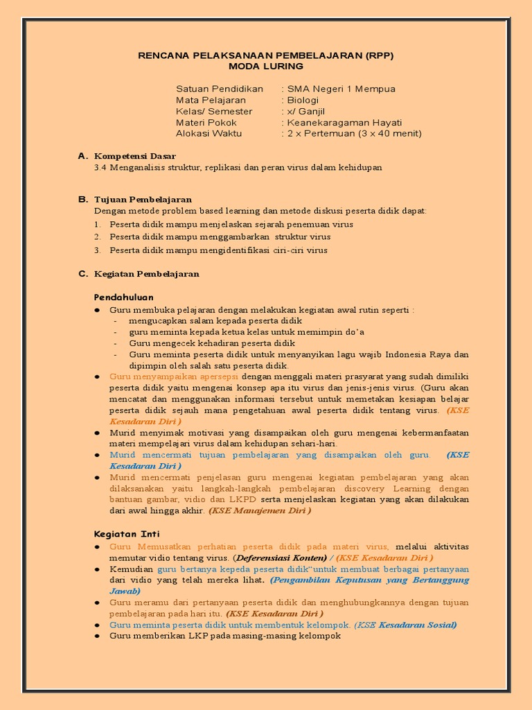 RPP Pembelajaran Biologi Virus SMK | PDF | Sains & Matematika