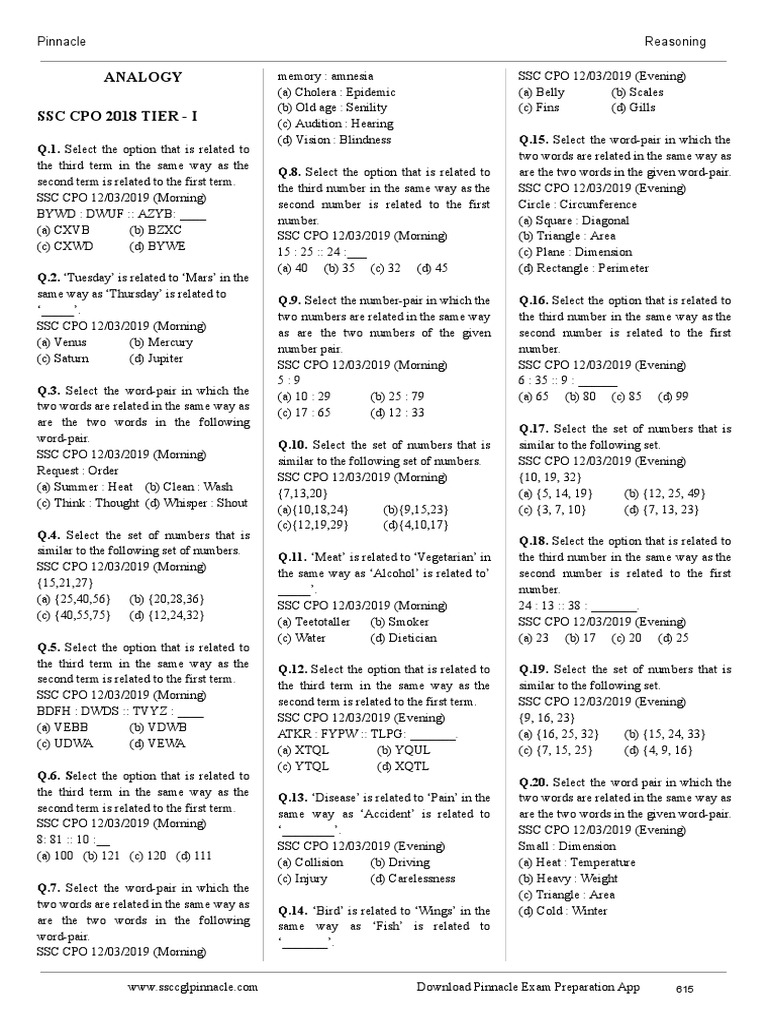 Pinnacle English REASONING Chapter Wise | PDF | Area