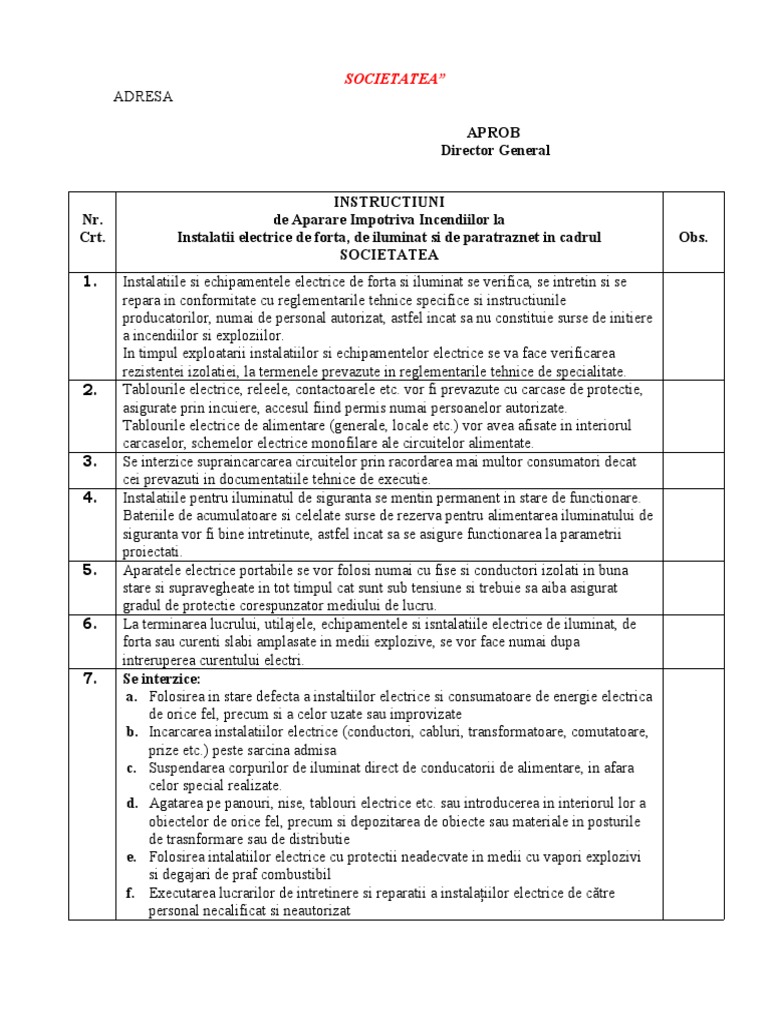 Instructiuni 8 Inst. ELECTRICE de Forta Si Iluminat | PDF
