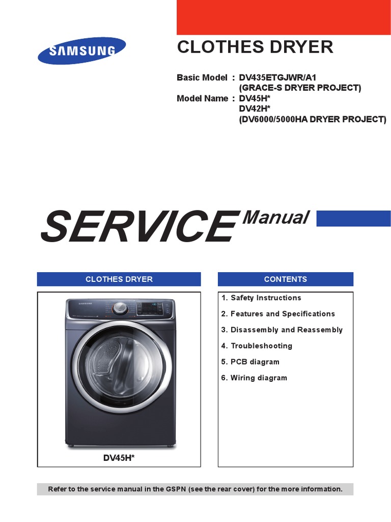 Samsung DV42H5000EWA3 Service Manual PDF Clothes Dryer Ac