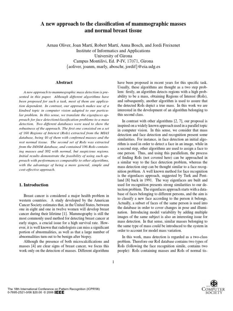 A New Approach To The Classification of Mammographic Masses and Normal ...