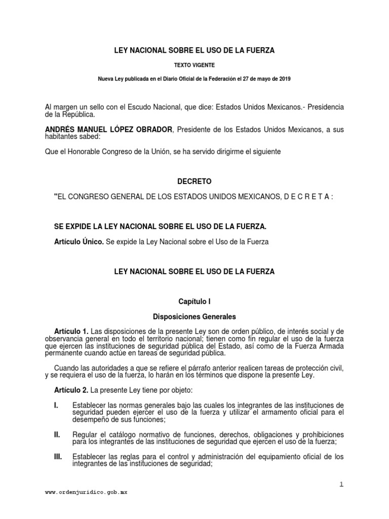 Ley Nacional sobre el Uso de la Fuerza | PDF | Policía | Institución