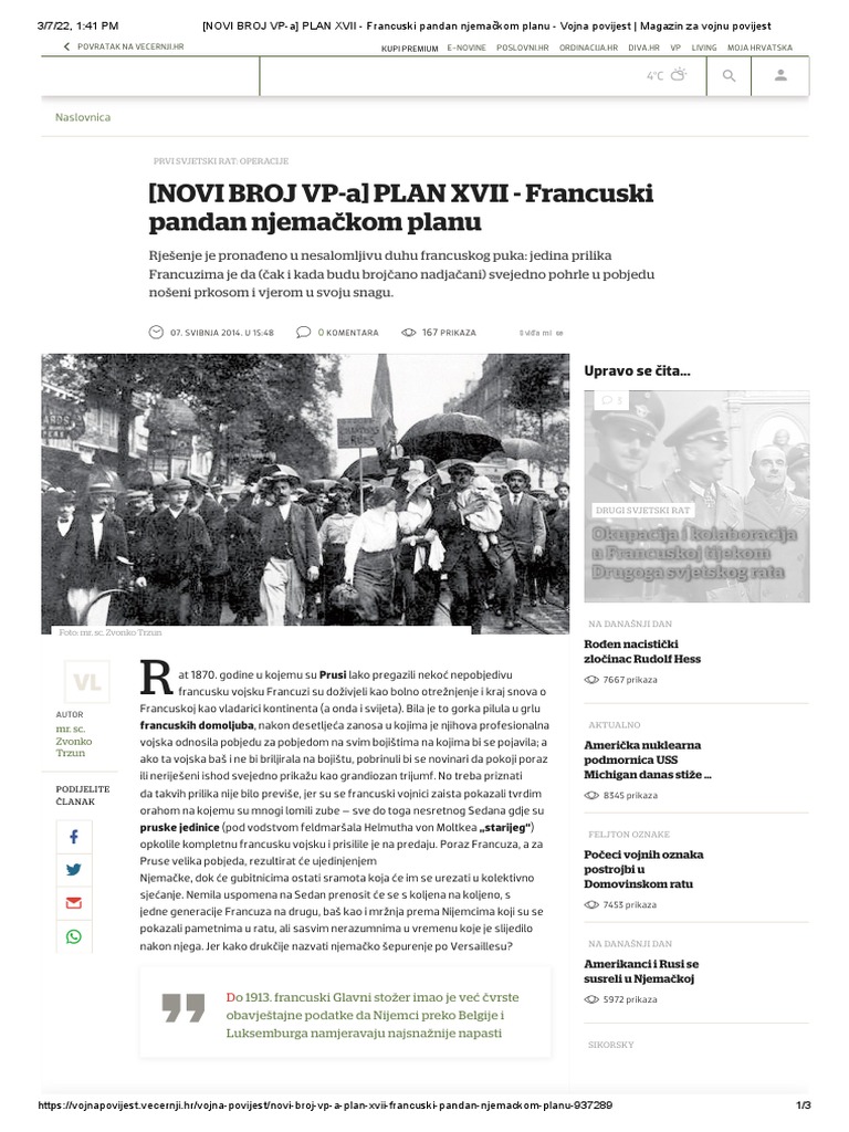 [NOVI BROJ VPA] PLAN XVII Francuski Pandan Njemačkom Planu Vojna