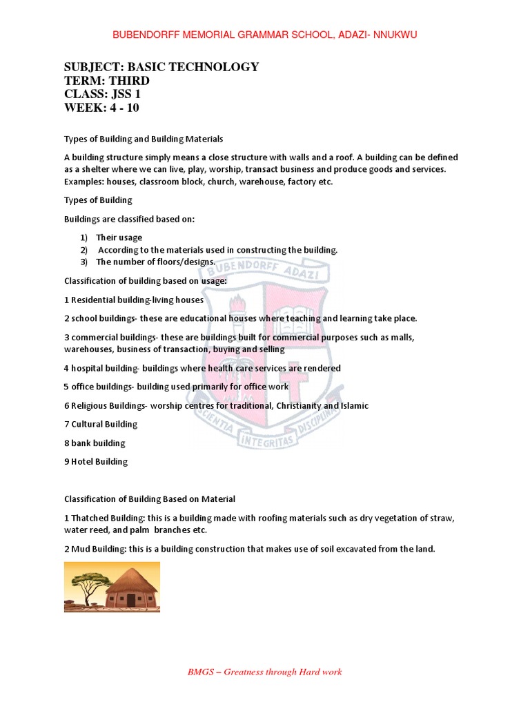 Jss 1 Basic Technology Week 4 10 PDF Building Materials Concrete
