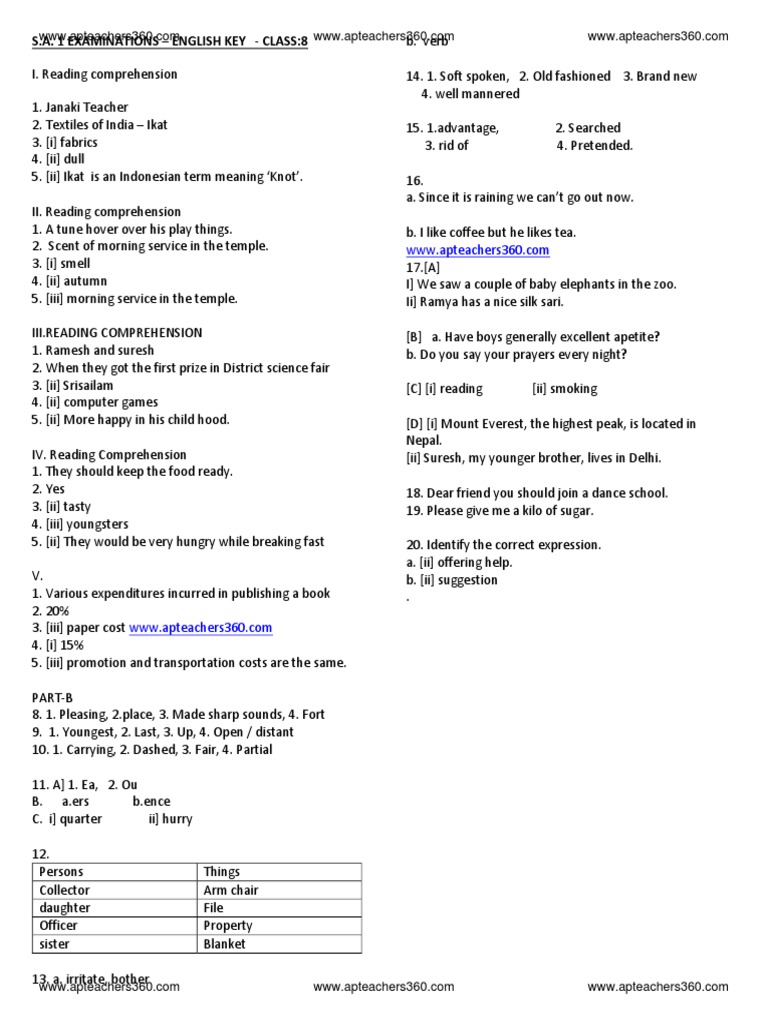 8th Grade English Exam Key Guide | PDF