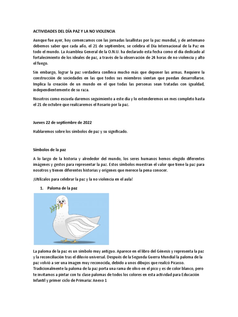 Actividades Del Día Paz y La No Violencia | PDF | Paz